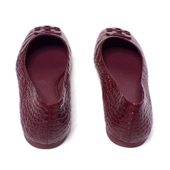 TORY BURCH Croc Embossed Logo Ballet Flats Shoes Claret 8 - Picture 5 of 10